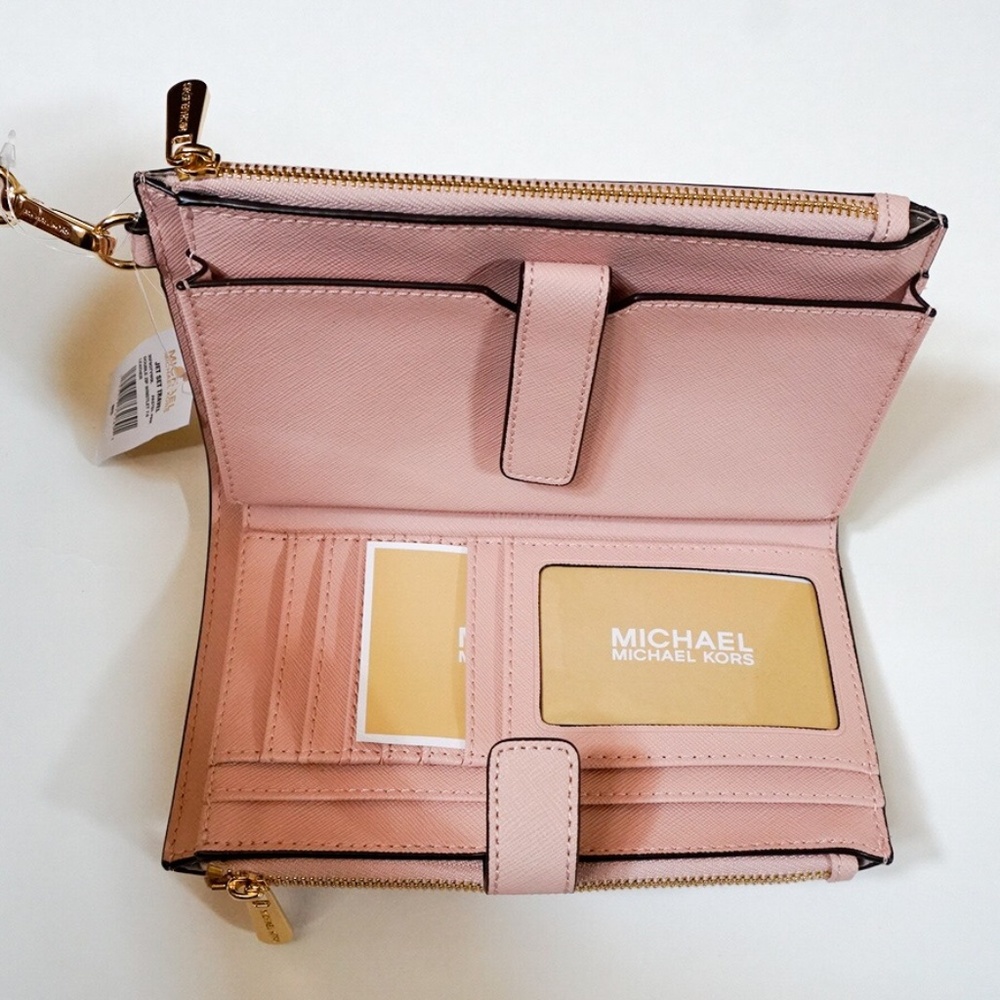Michael Kors Jet Set Travel Leather Wristlet Pink - Picture 2 of 6